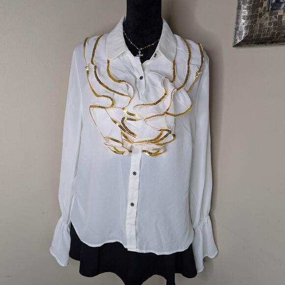 White poet ruffle blouse large - Picture 3 of 8